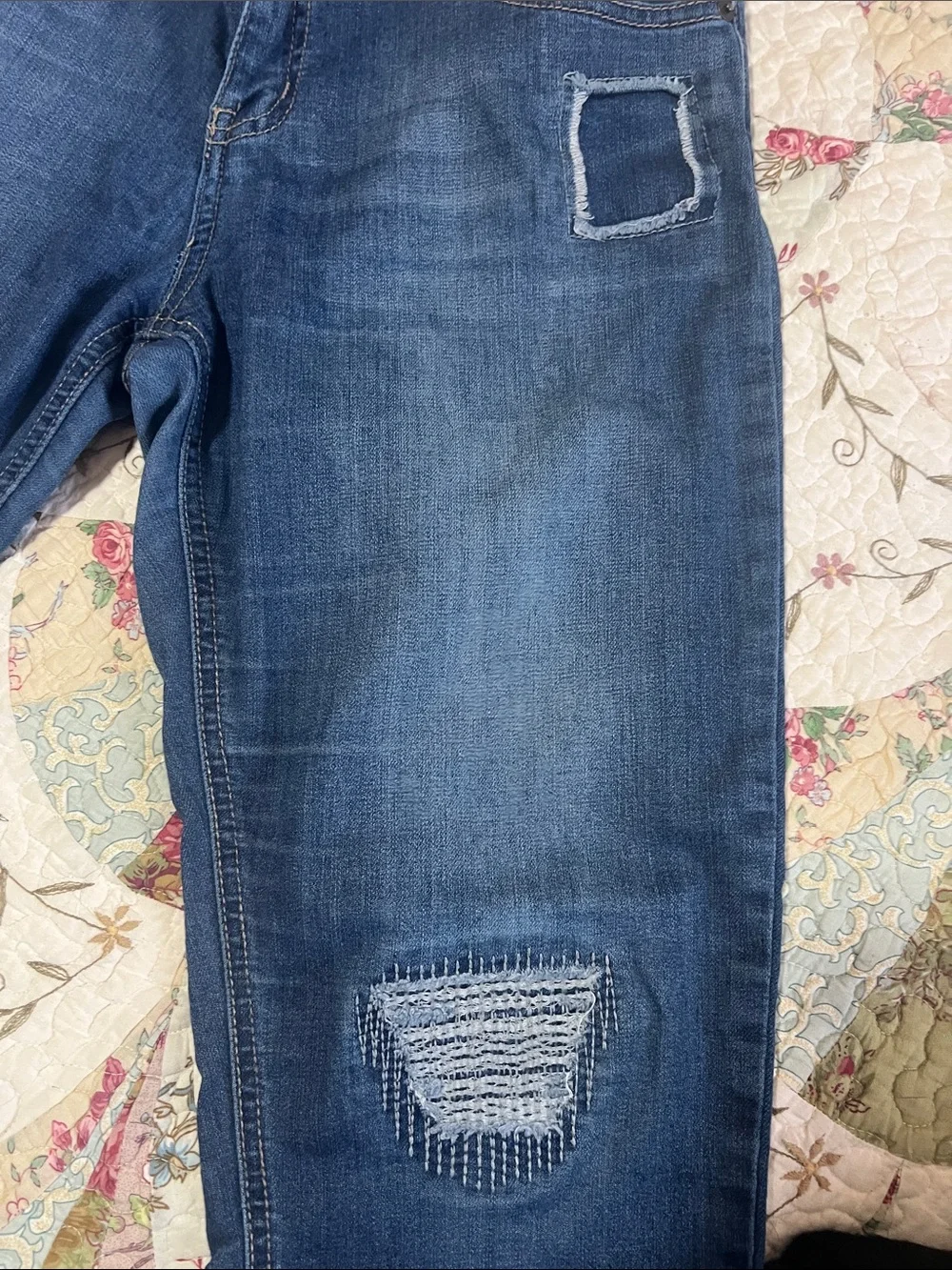 SO Women's Skinny Distressed Dark Blue Jeans
